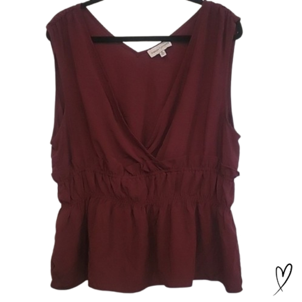 Gibson Latimer Sleeveless v-neck blouse wine color size XL